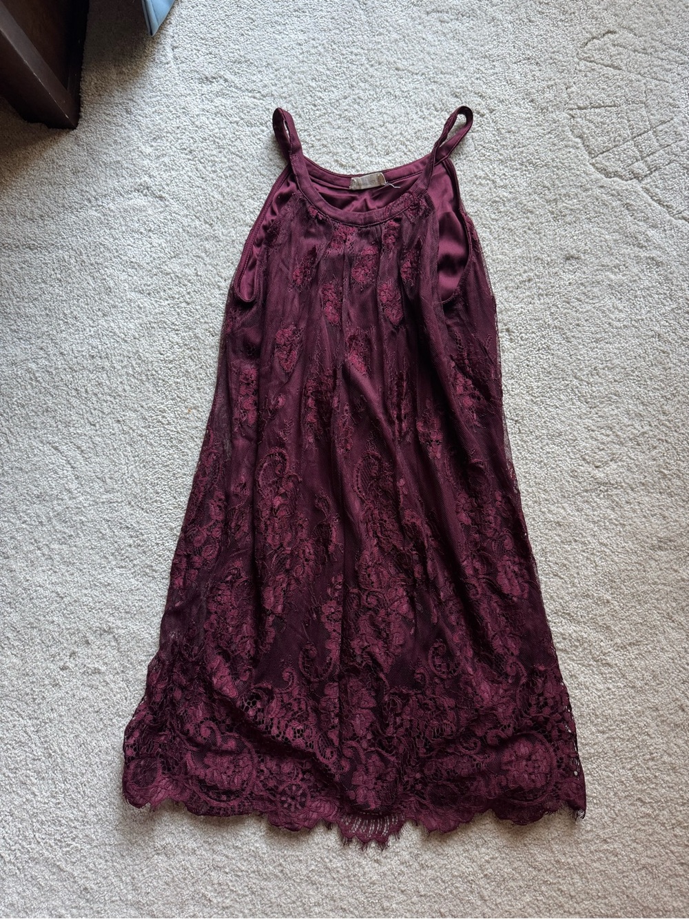 Altar'd State Burgundy Lace Midi Dress